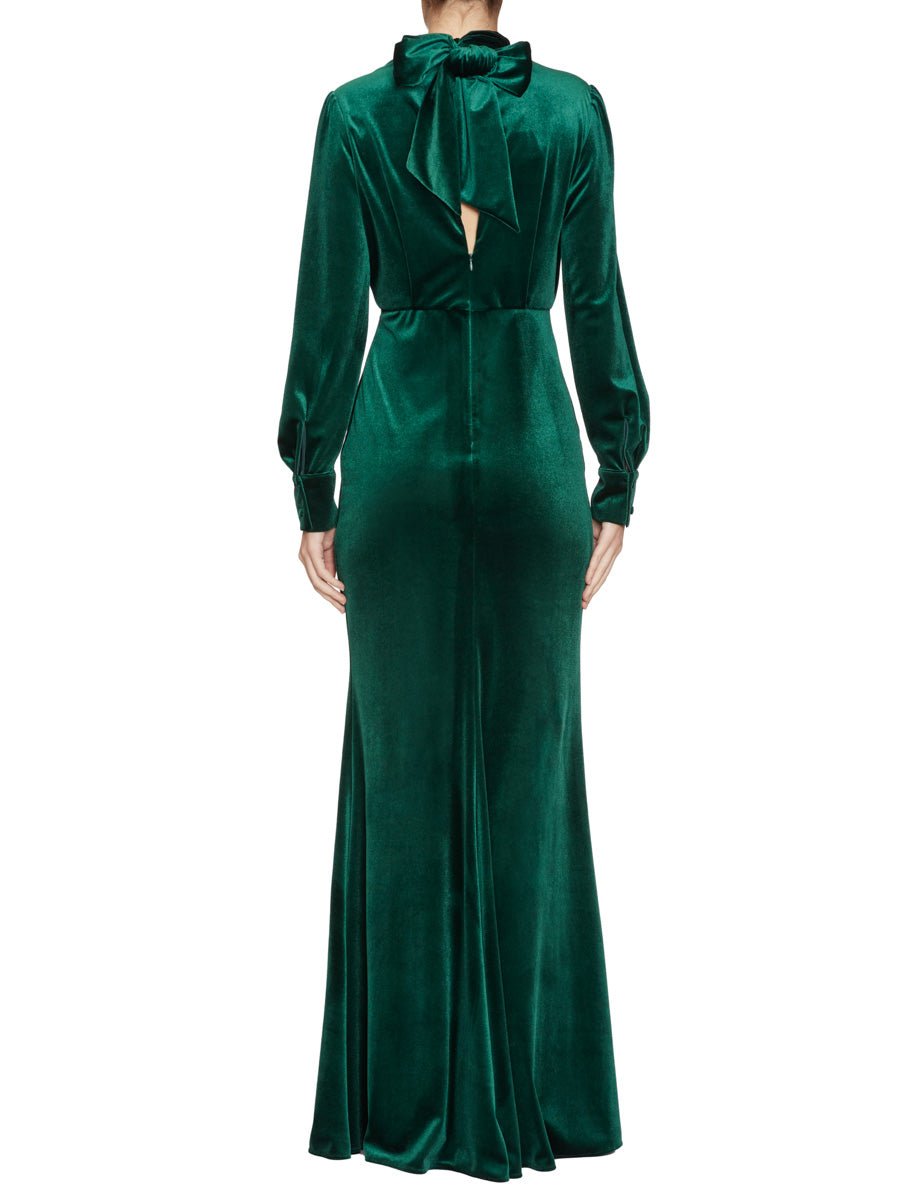 abito velluto liscio fiocco verde - blufrida - abito