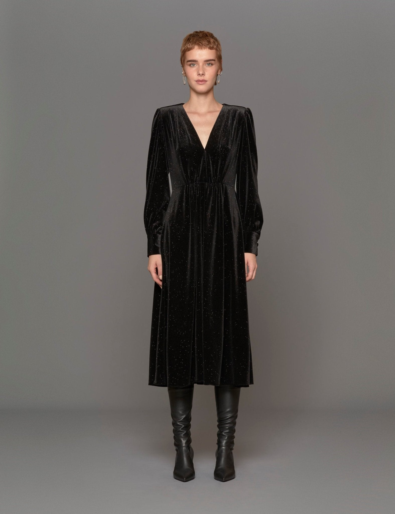 abito velluto lurex nero - blufrida - abito