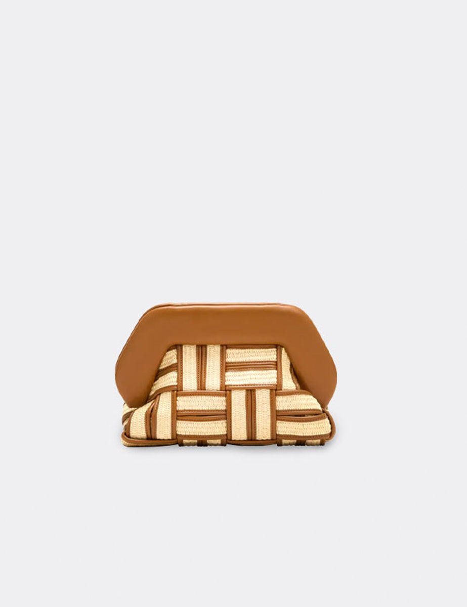 bag tia weaved straw shell caramel - the moire - clutch