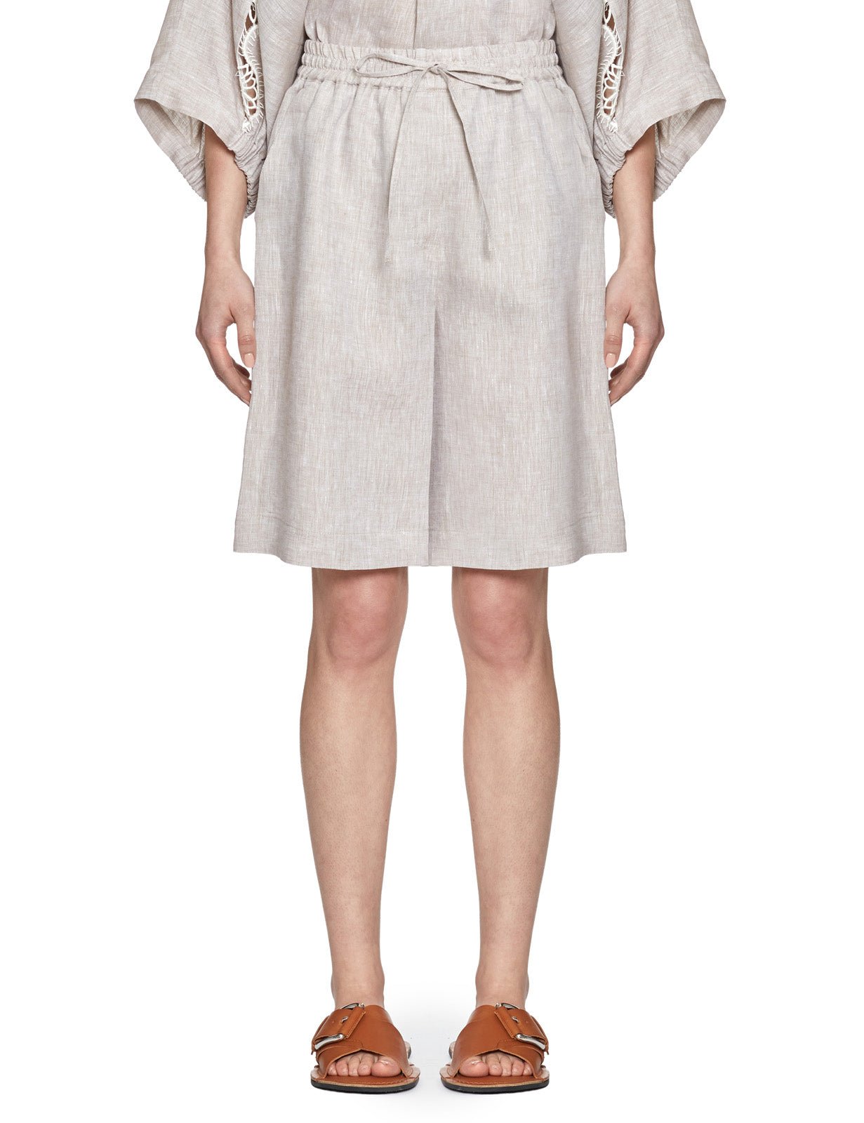 bermuda lino elastico vita sabbia - beatrice b - bermuda