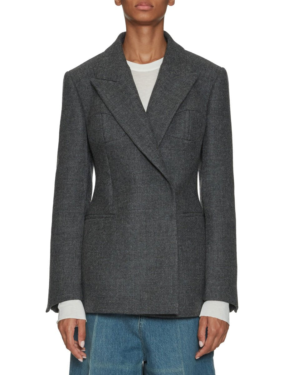 blazer doppiopetto lana grigio melange - rohe - blazer