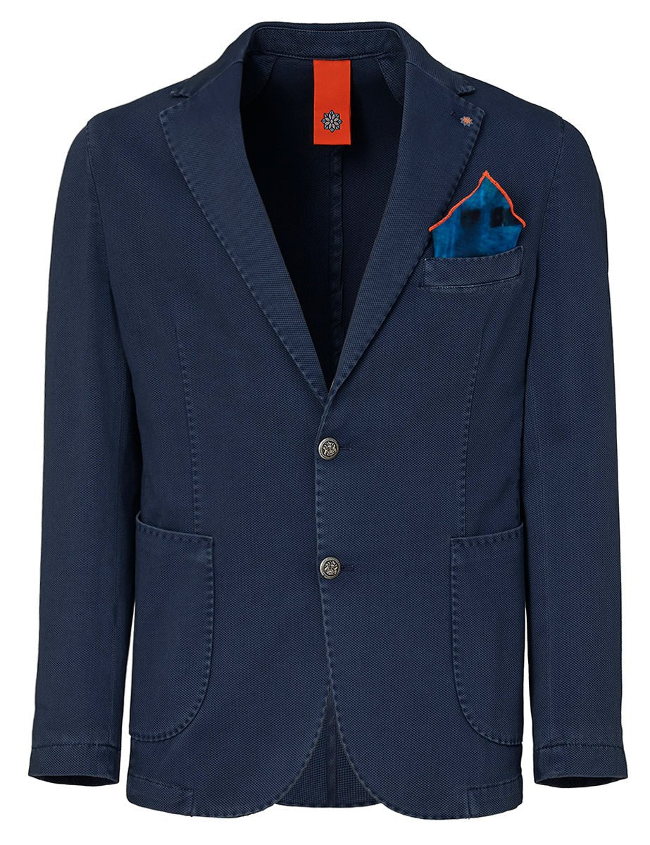 blazer monopetto cotone lavato indaco old - bharnaba - blazer
