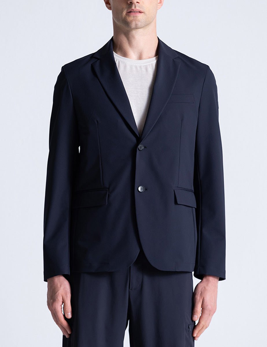 blazer monopetto due bottoni tessuto tecnico blu - duno - blazer