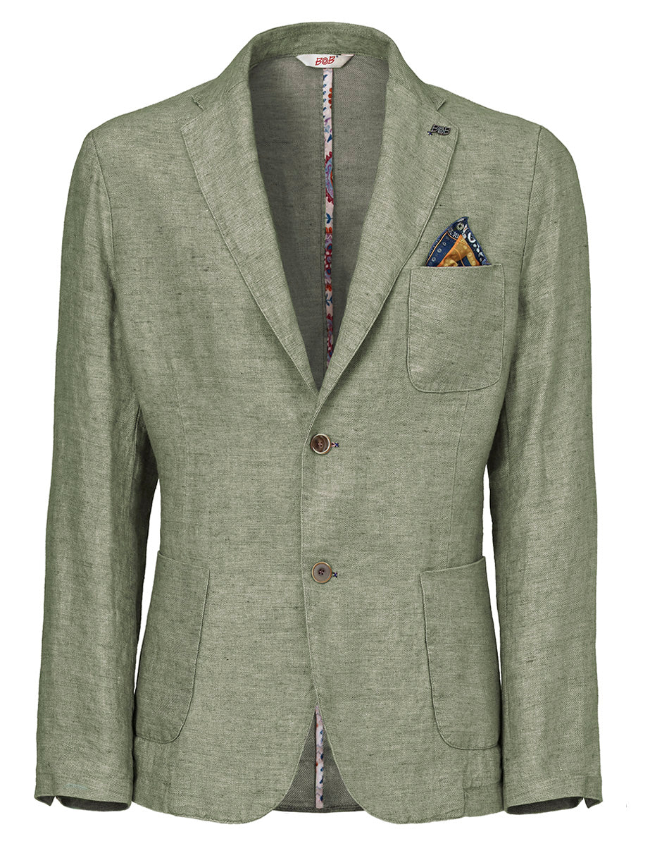 blazer monopetto lino lavato tasca toppa prato - bob - blazer
