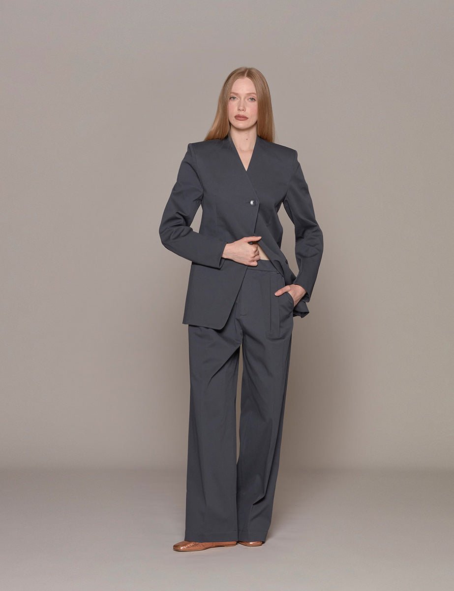 blazer oliver tricotine sculpted slate blue - tibi - blazer