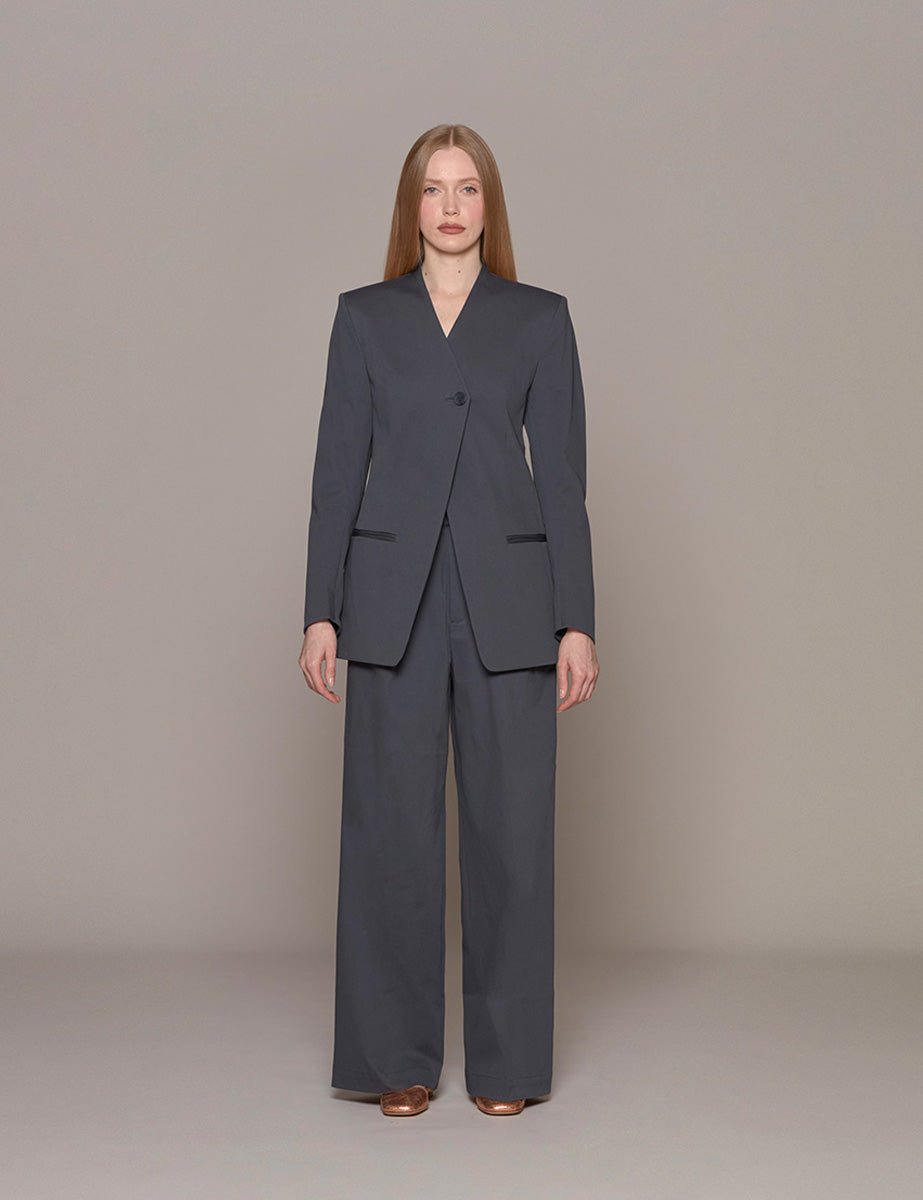 blazer oliver tricotine sculpted slate blue - tibi - blazer