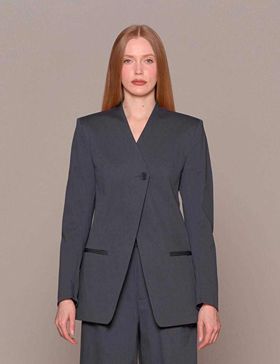 blazer oliver tricotine sculpted slate blue - tibi - blazer