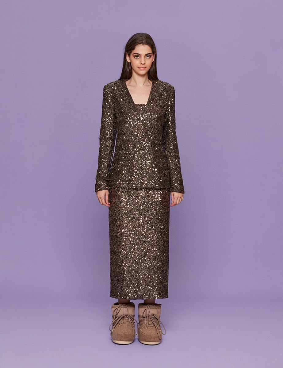 blazer paillettes taupe - blufrida - blazer