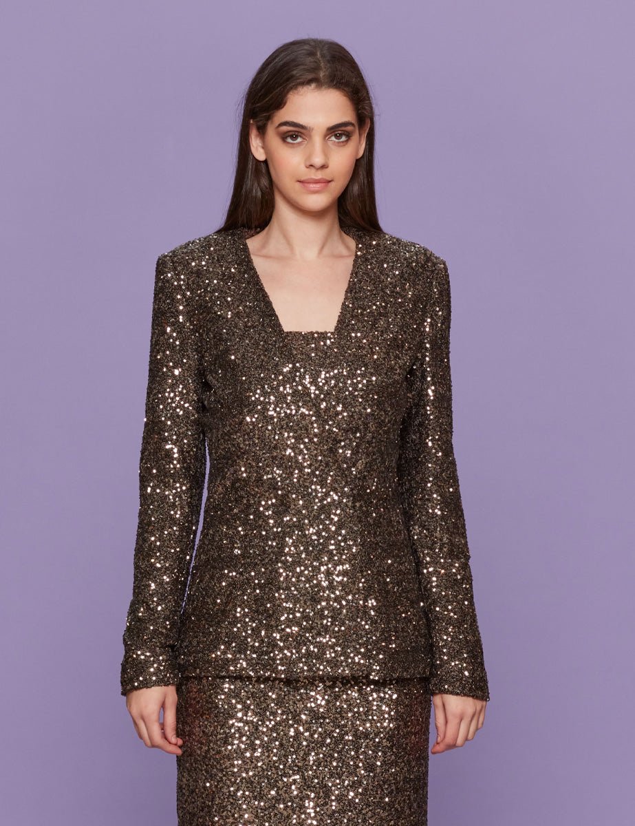 blazer paillettes taupe - blufrida - blazer
