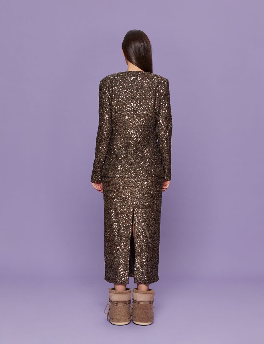 blazer paillettes taupe - blufrida - blazer