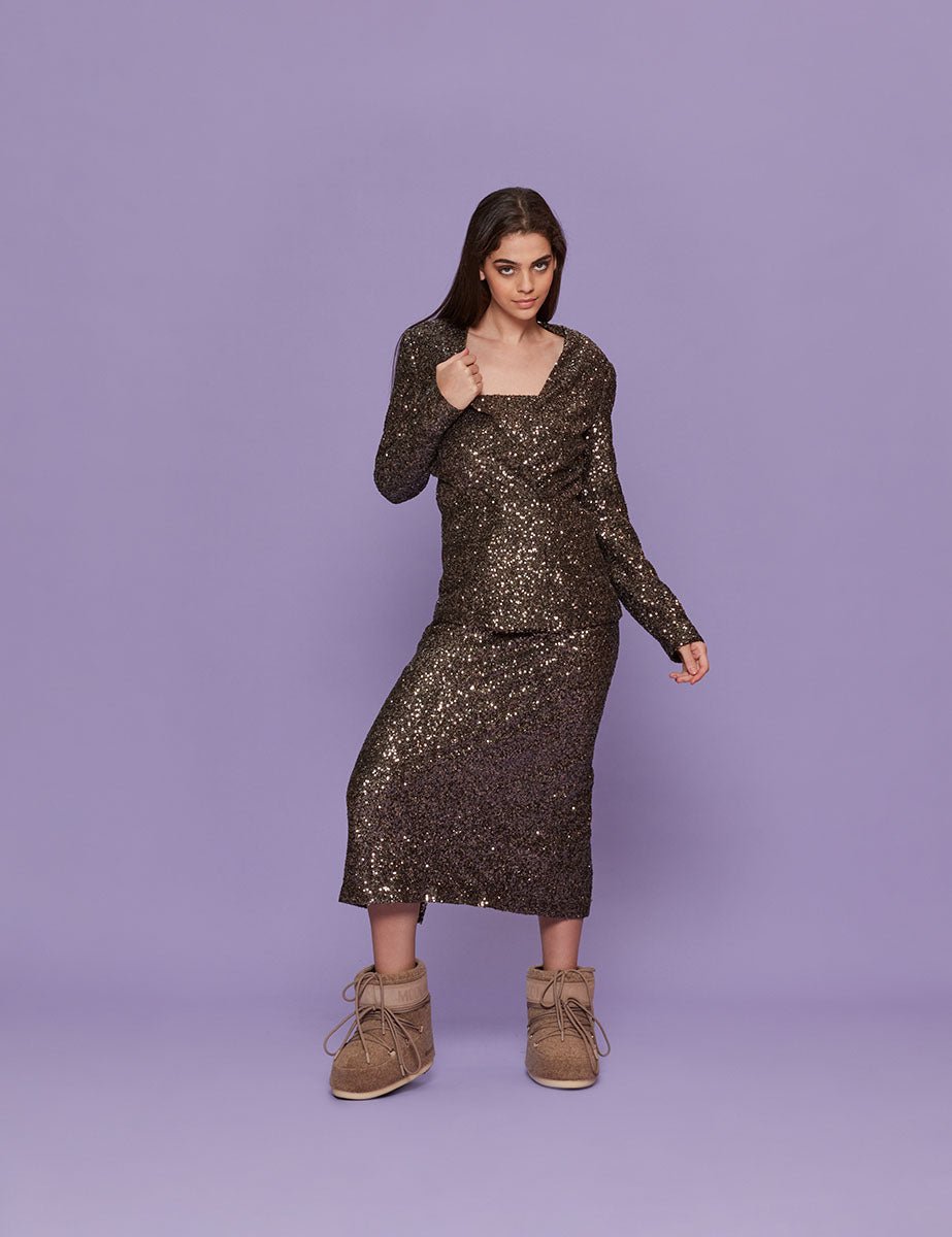 blazer paillettes taupe - blufrida - blazer