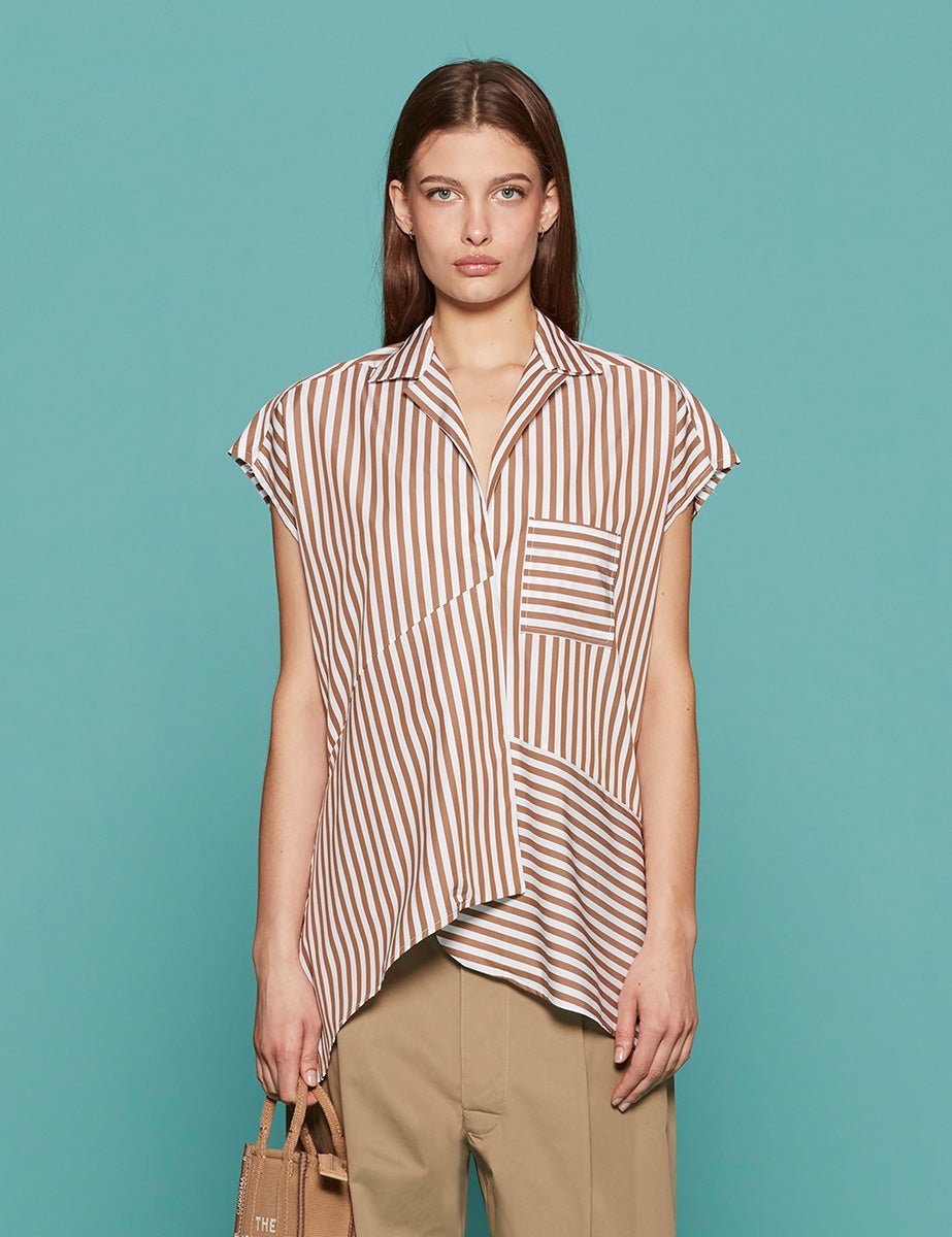 blusa annette riga cotone beige bianco - jejia - camicia manica corta