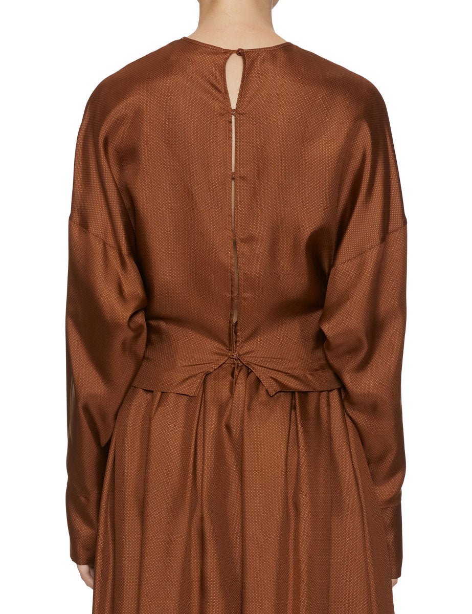 blusa cropped seta stampa cacao - co.go - camicia manica lunga