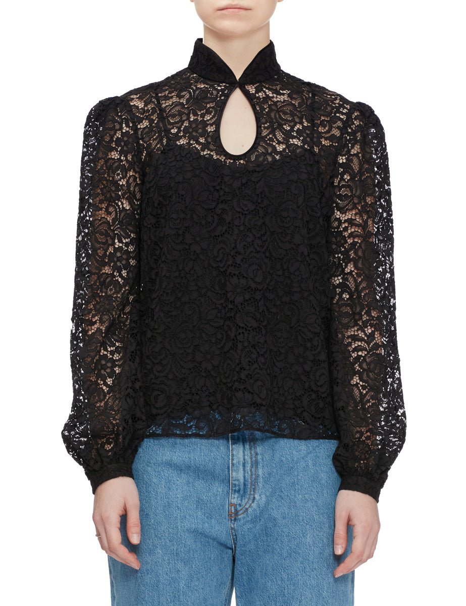 blusa domino pizzo black - saloni - camicia manica lunga