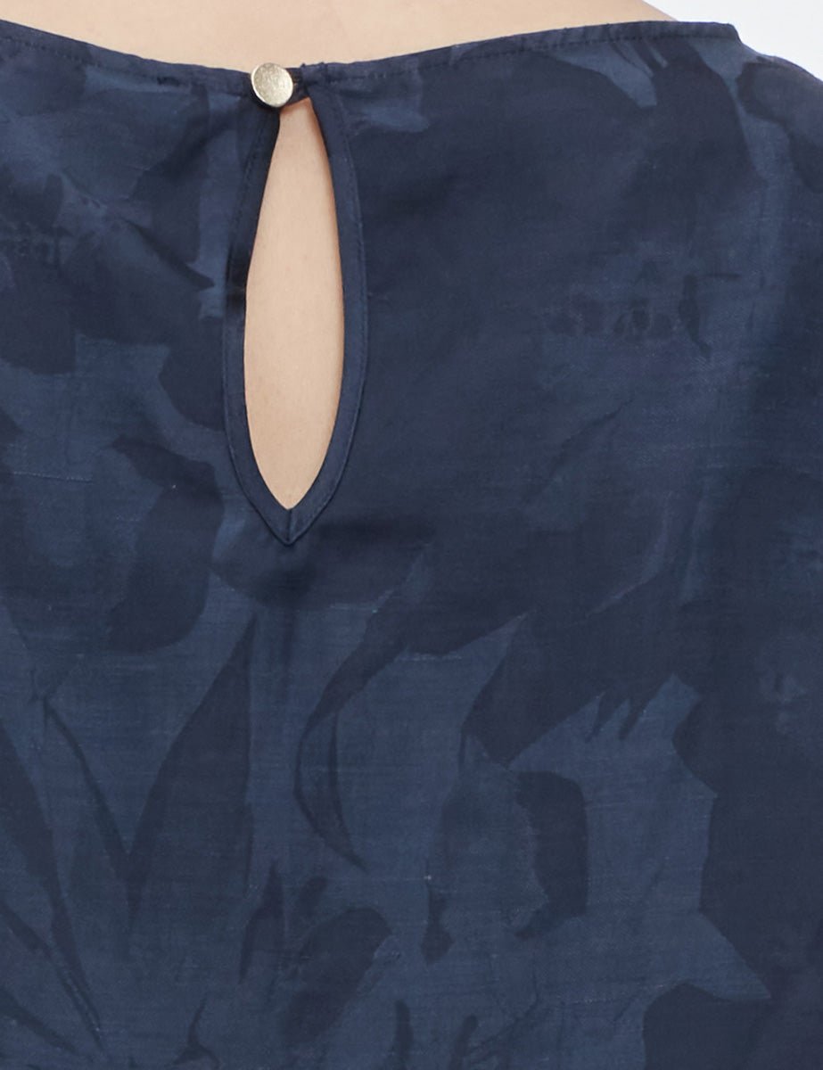 blusa jacquard fiori blu - slowear - camicia manica corta