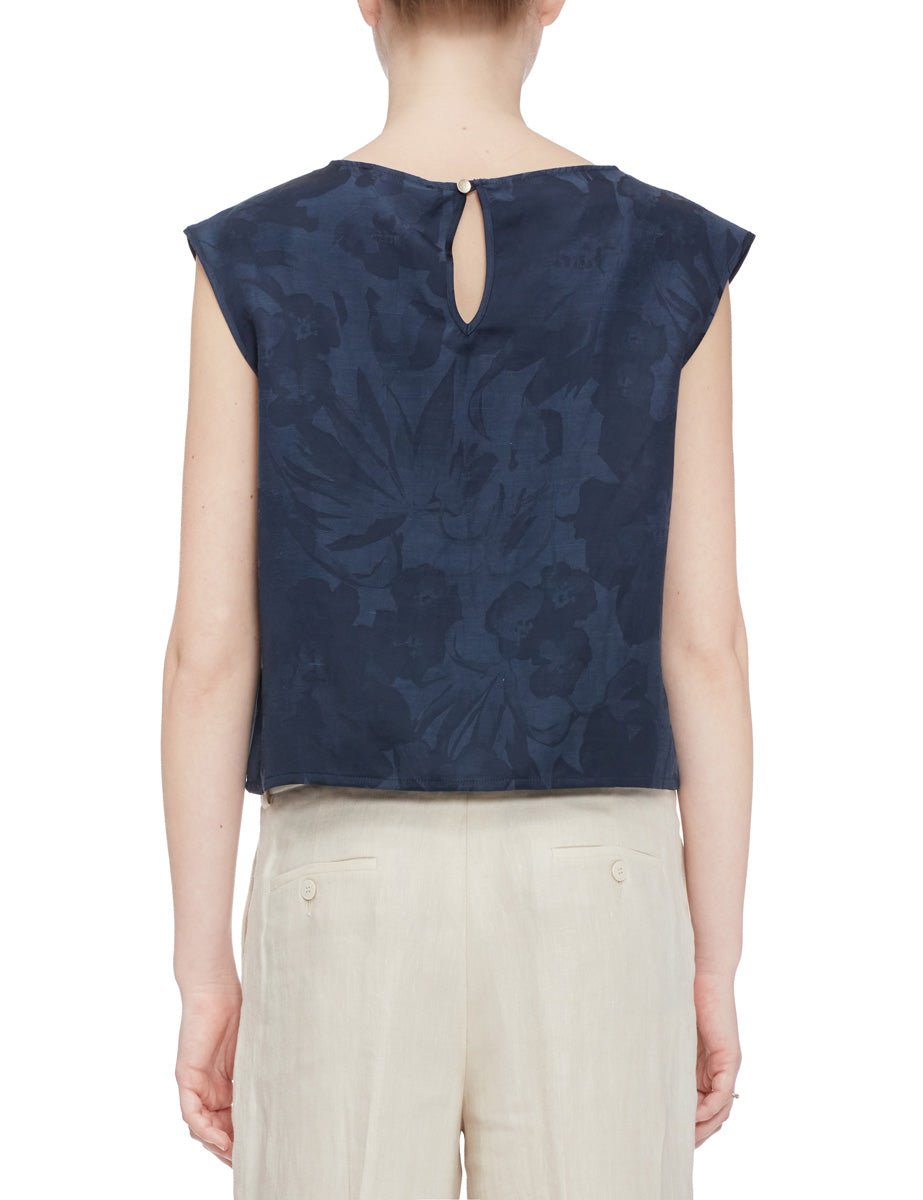 blusa jacquard fiori blu - slowear - camicia manica corta