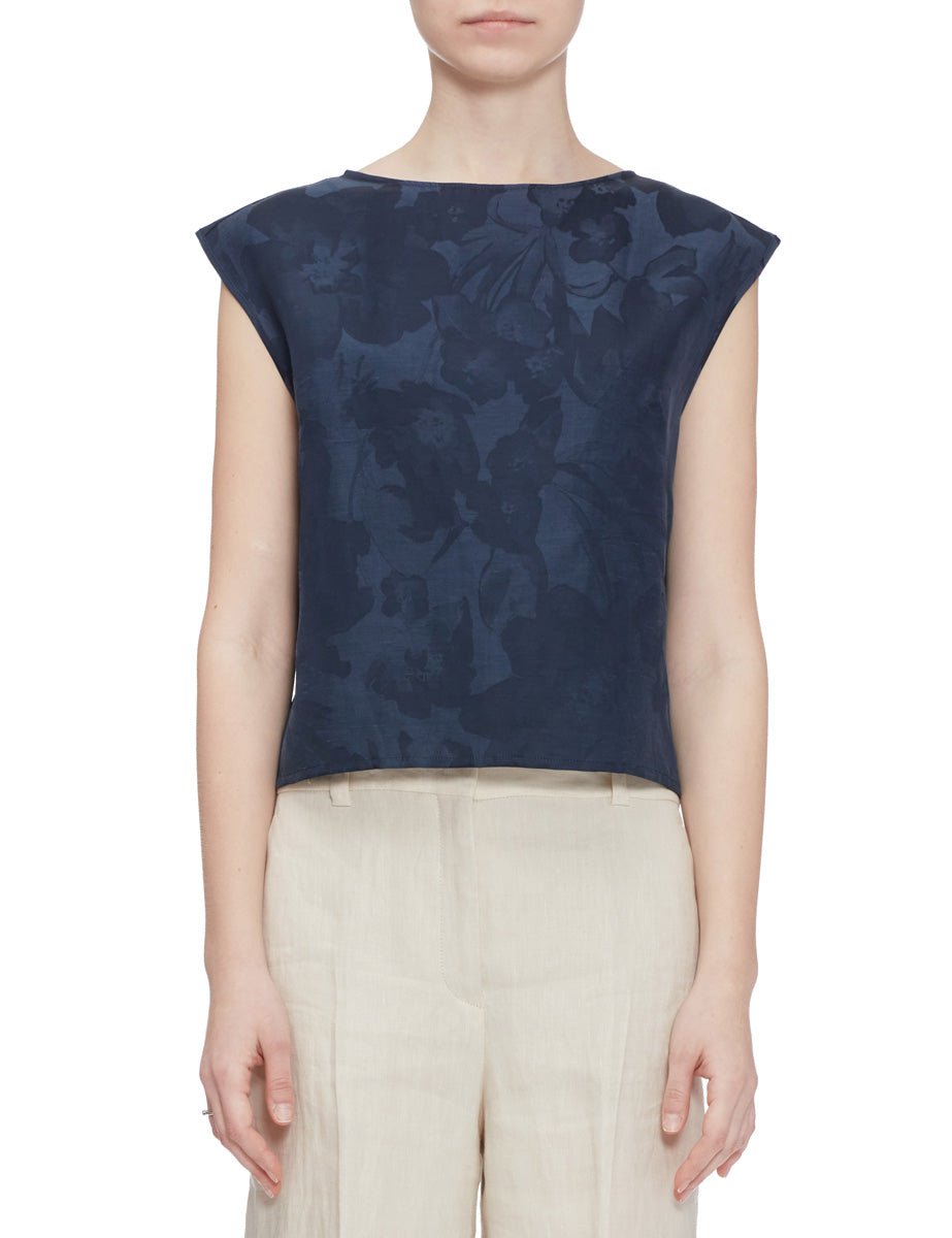 blusa jacquard fiori blu - slowear - camicia manica corta