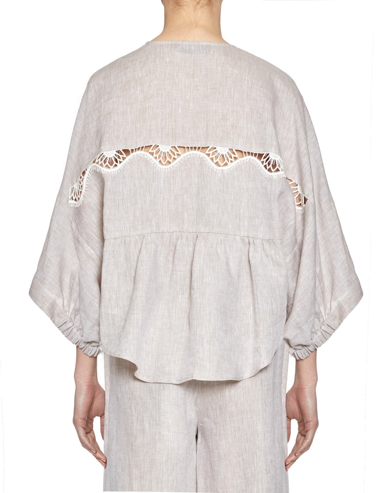 blusa lino ricamo sabbia - beatrice b - camicia manica lunga
