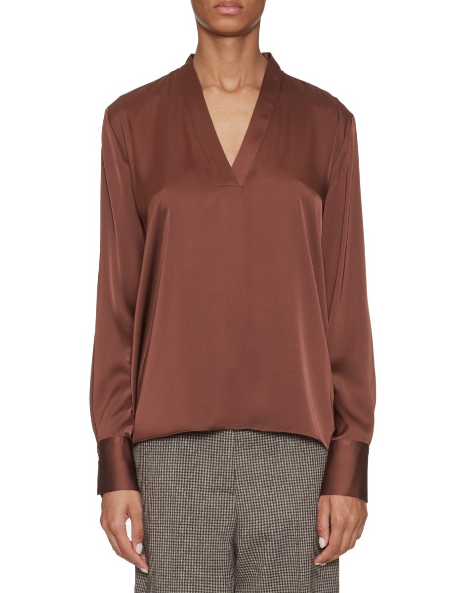 blusa misto seta scollo v fondente - blufrida - camicia manica lunga