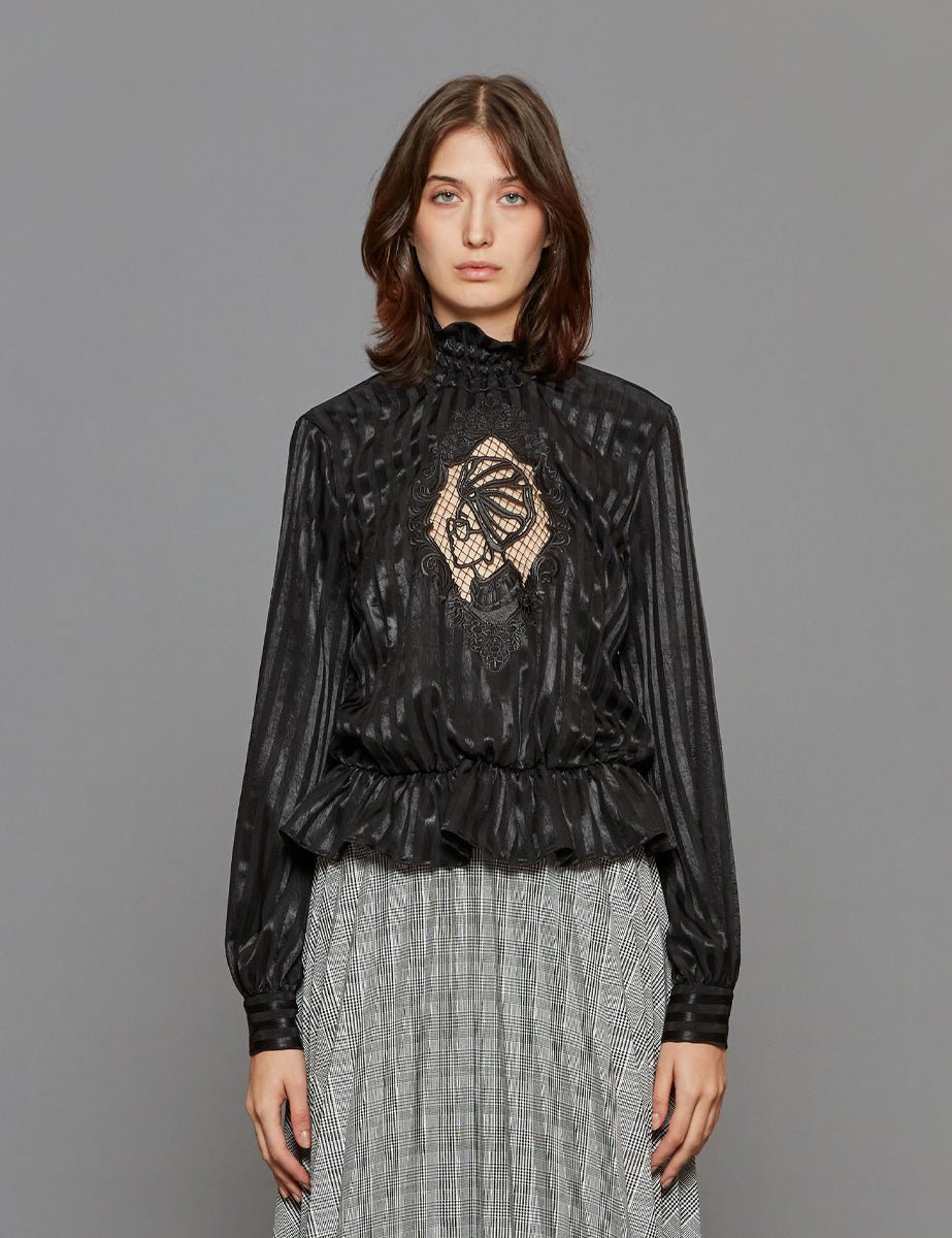 blusa ricamo nero - stella jean - camicia manica lunga