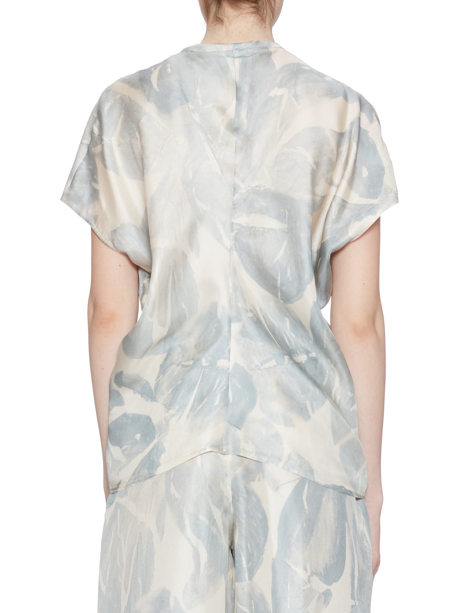 blusa scollata twill floreale cielo - alysi - camicia manica corta
