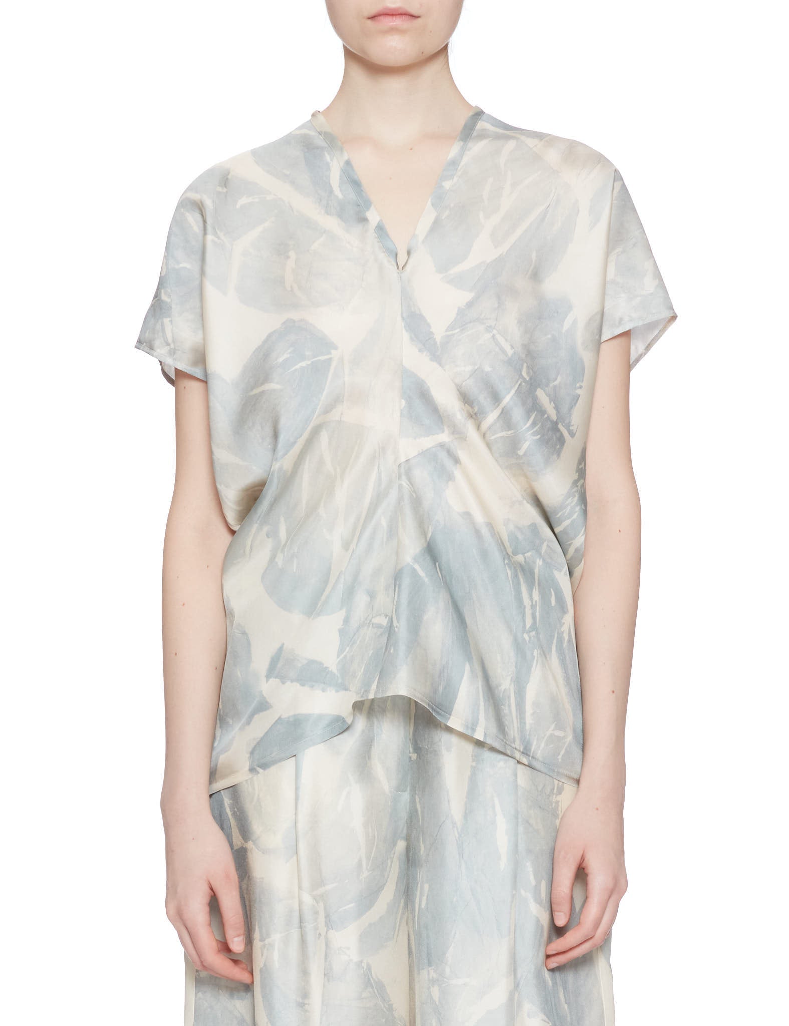 blusa scollata twill floreale cielo - alysi - camicia manica corta