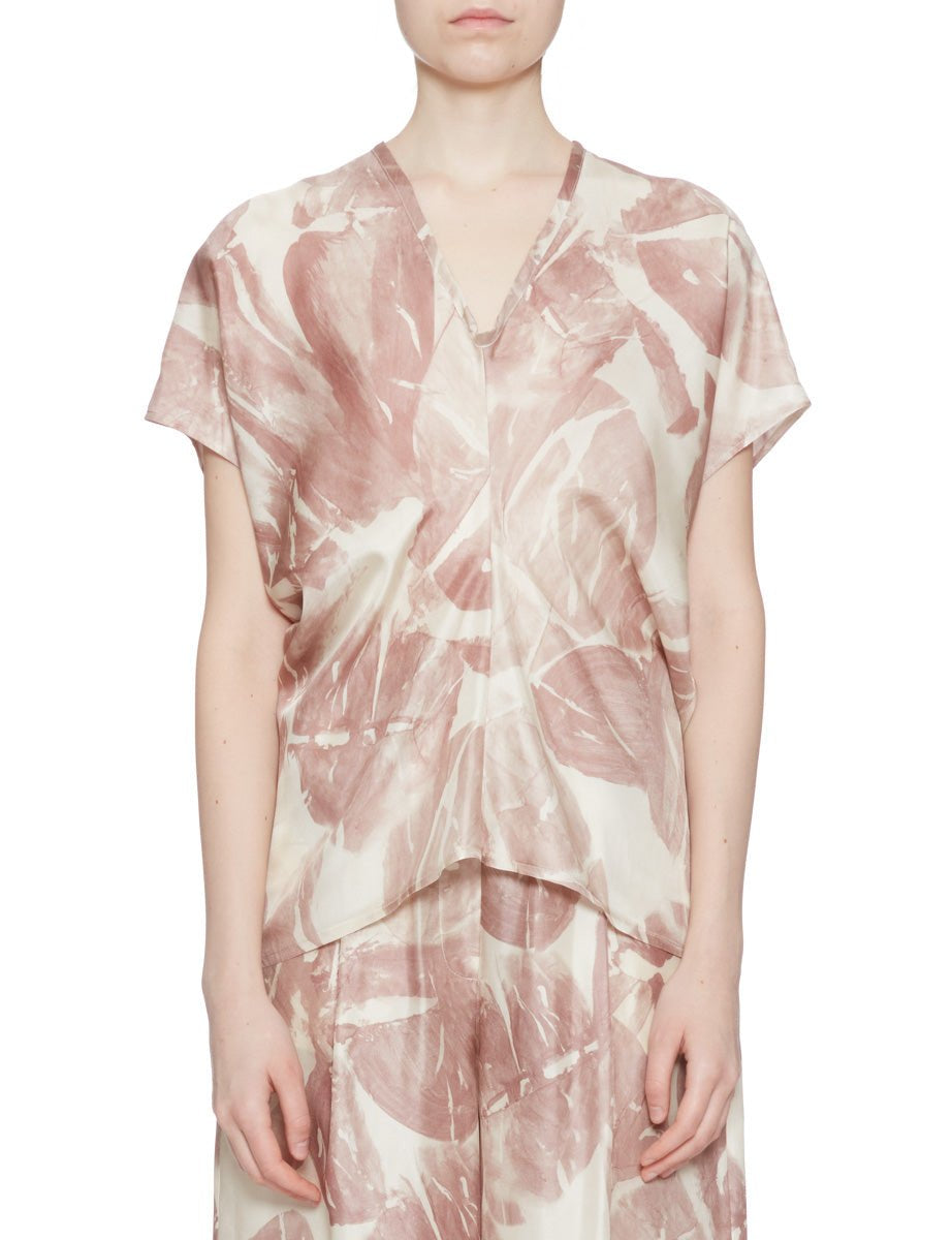 blusa scollata twill floreale cipria - alysi - camicia manica corta