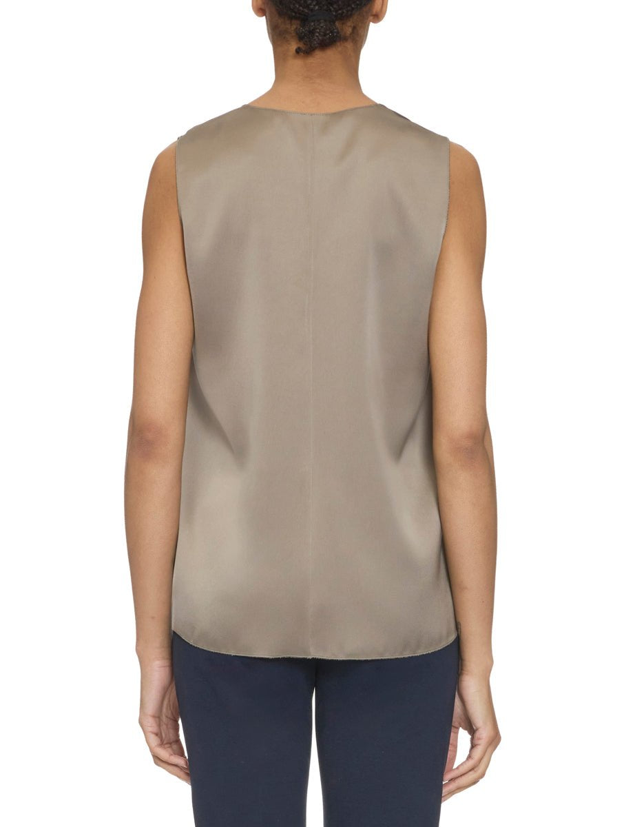 blusa scollo v raso taupe - blufrida - camicia manica lunga