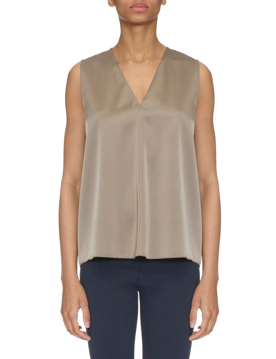 blusa scollo v raso taupe - blufrida - camicia manica lunga