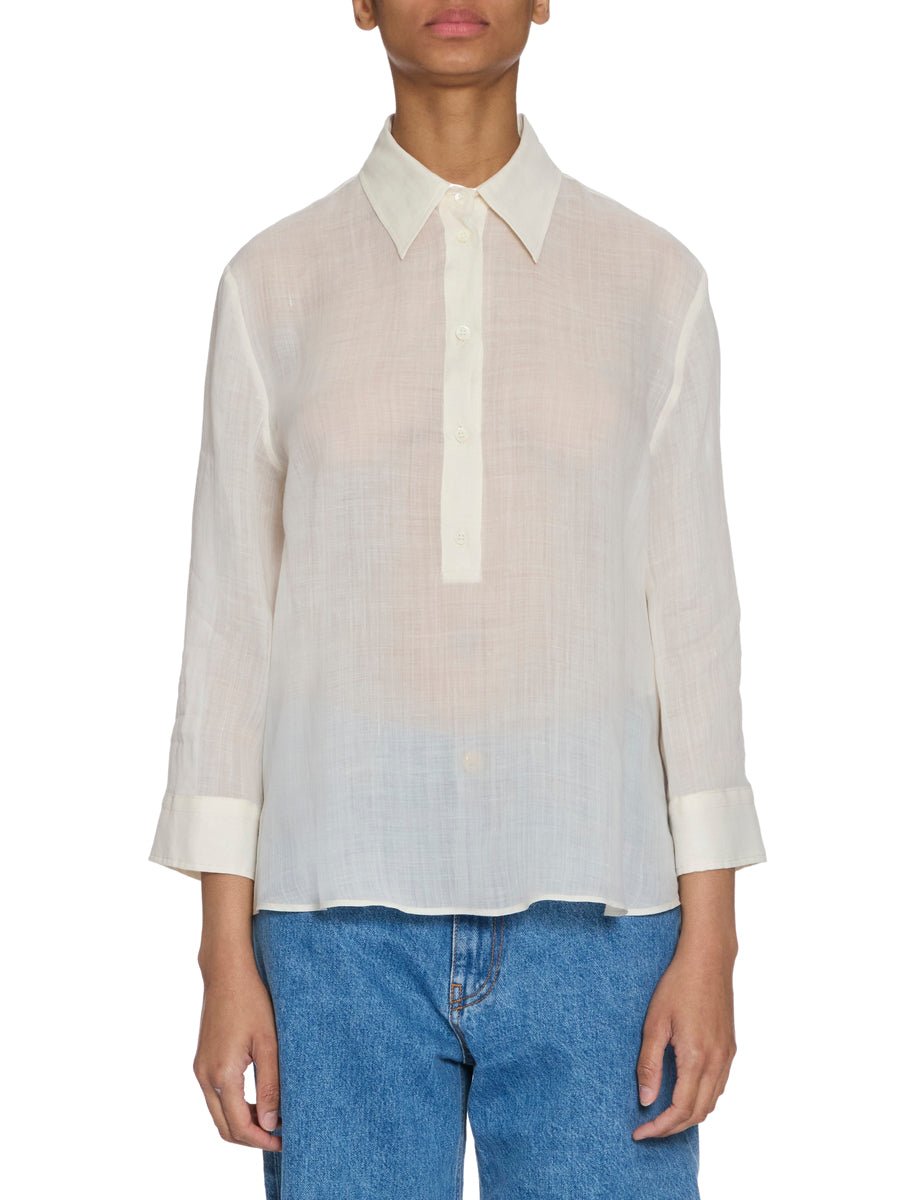 blusa serafino collo camicia avorio - slowear - camicia manica lunga