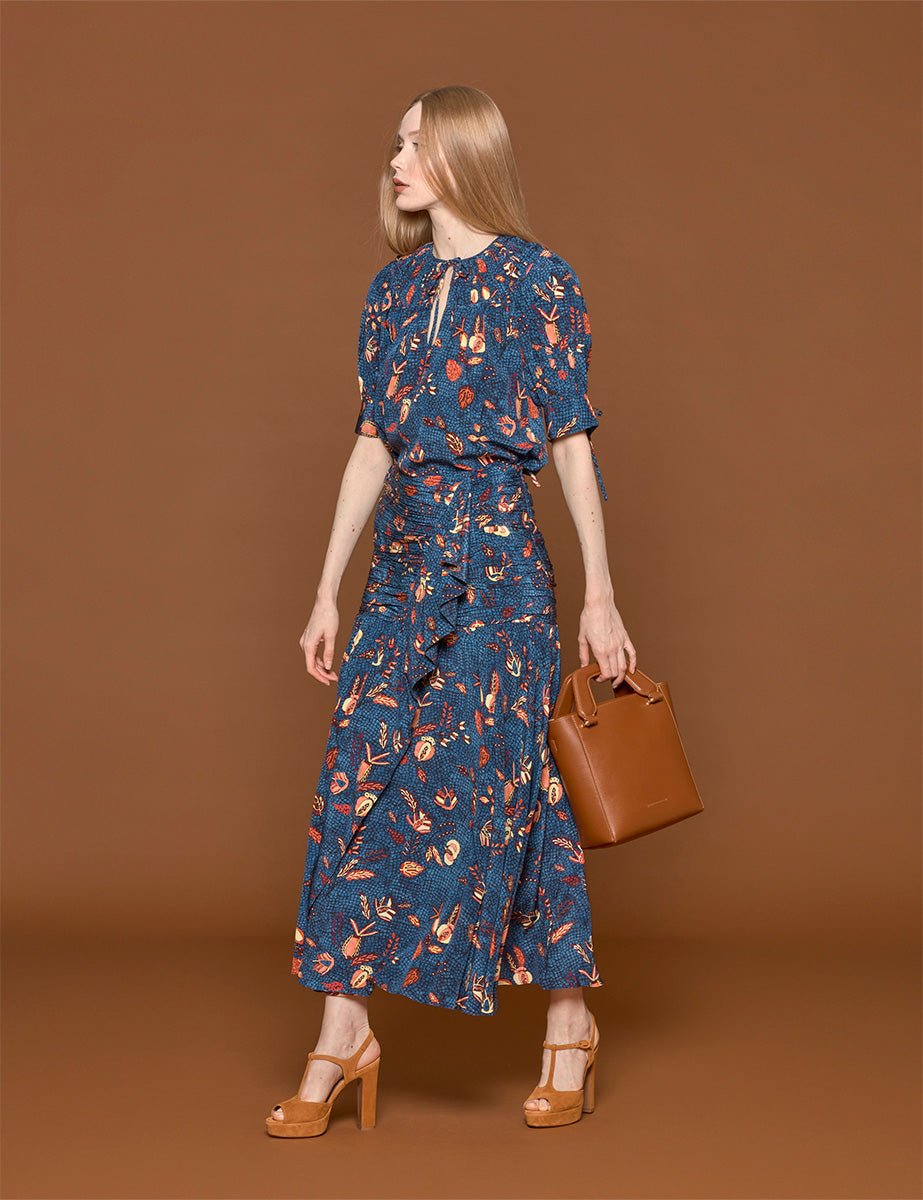 blusa shea botanical batik blue dahlia - ulla johnson - camicia manica corta