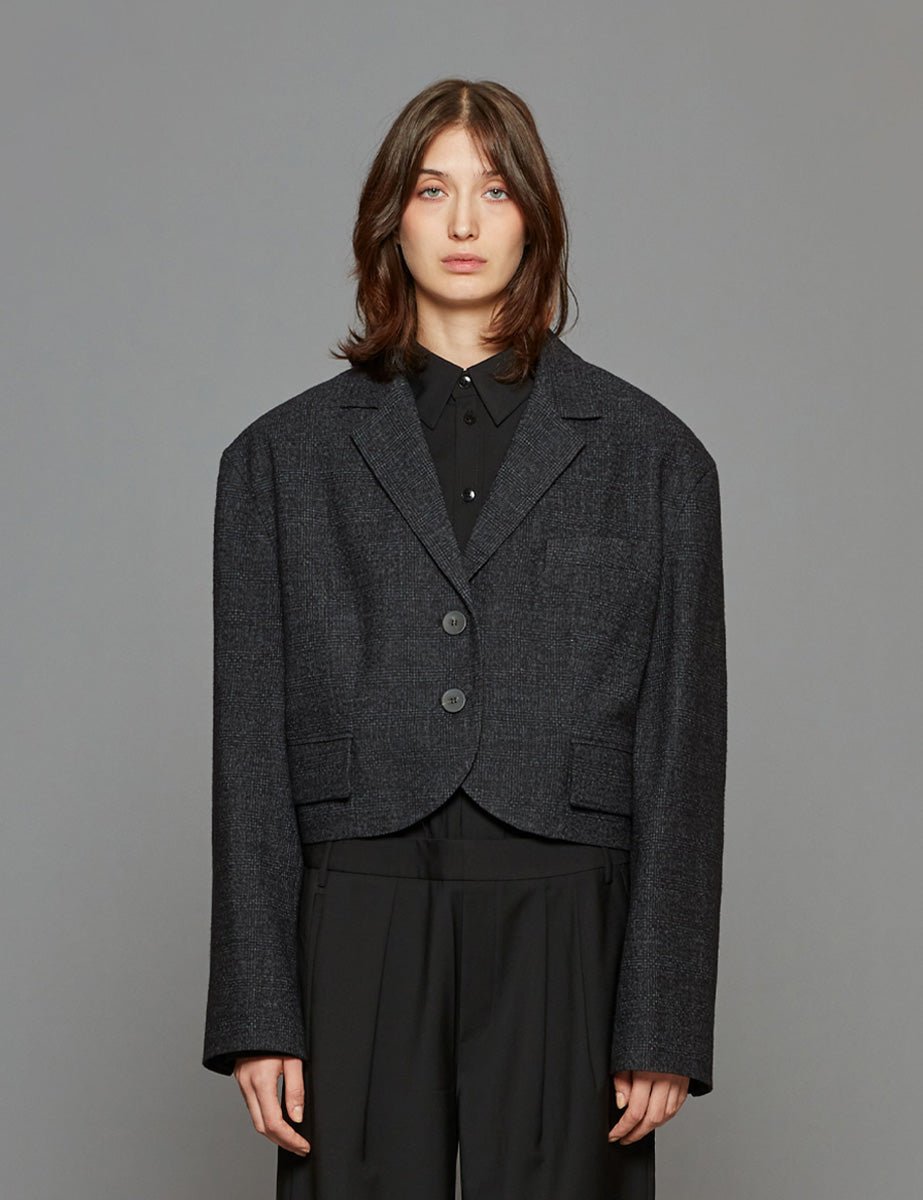 bomber blazer crop grey multi - tibi - blazer