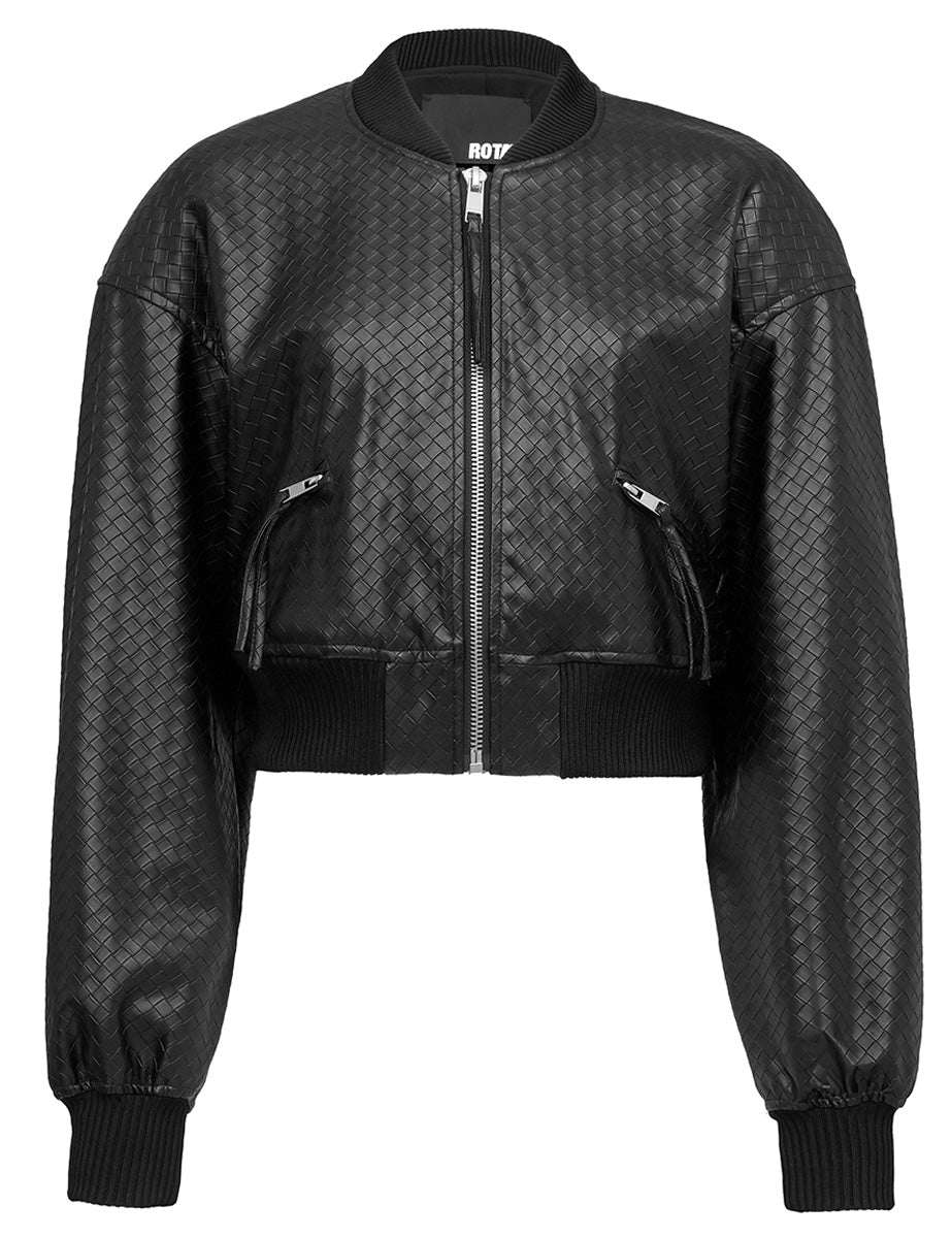 bomber cropped braided nero - rotate - bomber