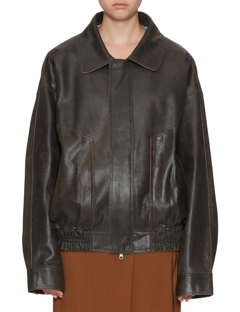 bomber pelle effetto vintage caffe - alysi - bomber