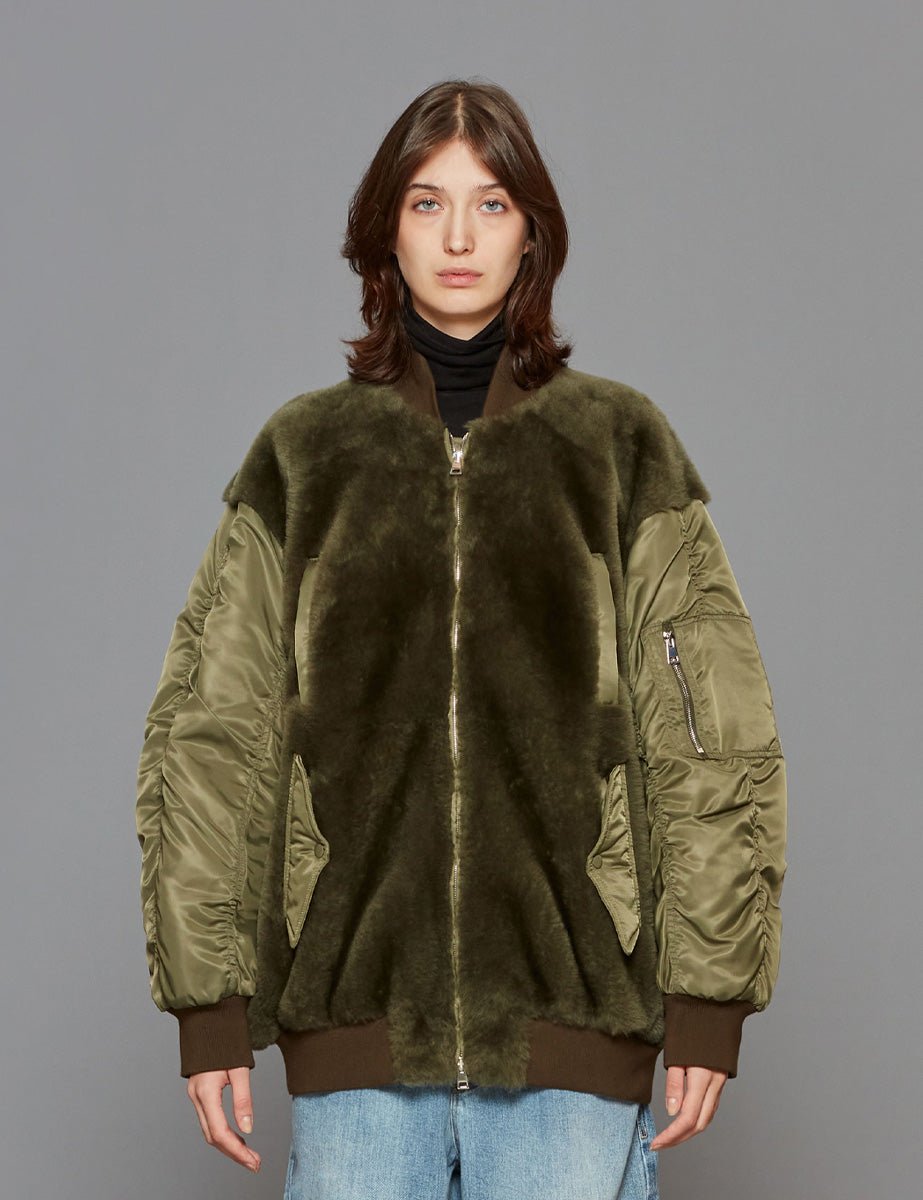 bomber shearling and nylon militare - blancha - bomber
