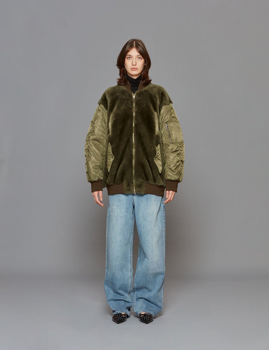 bomber shearling and nylon militare - blancha - bomber