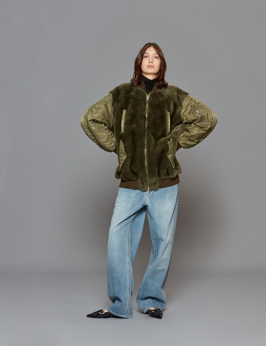 bomber shearling and nylon militare - blancha - bomber