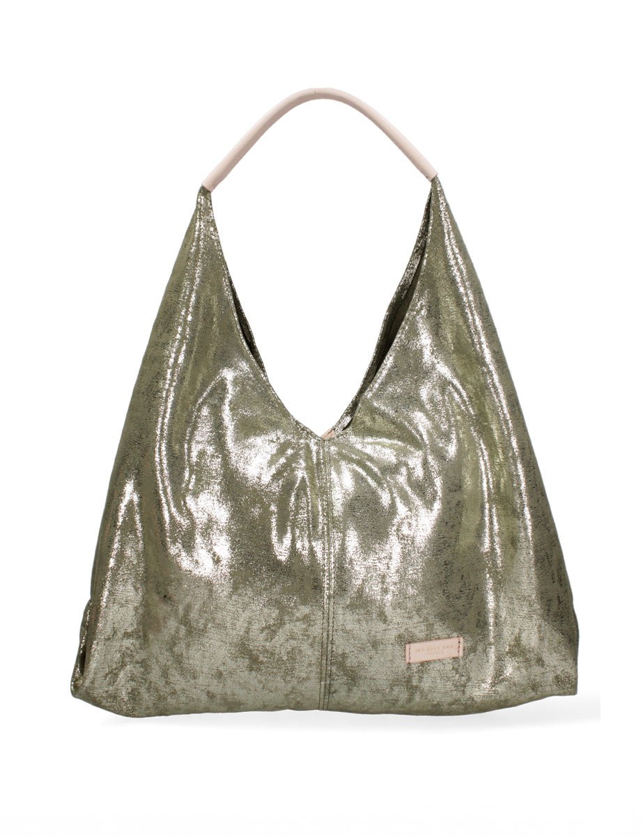 borsa a spalla laminata oliva - my best bag - shopper