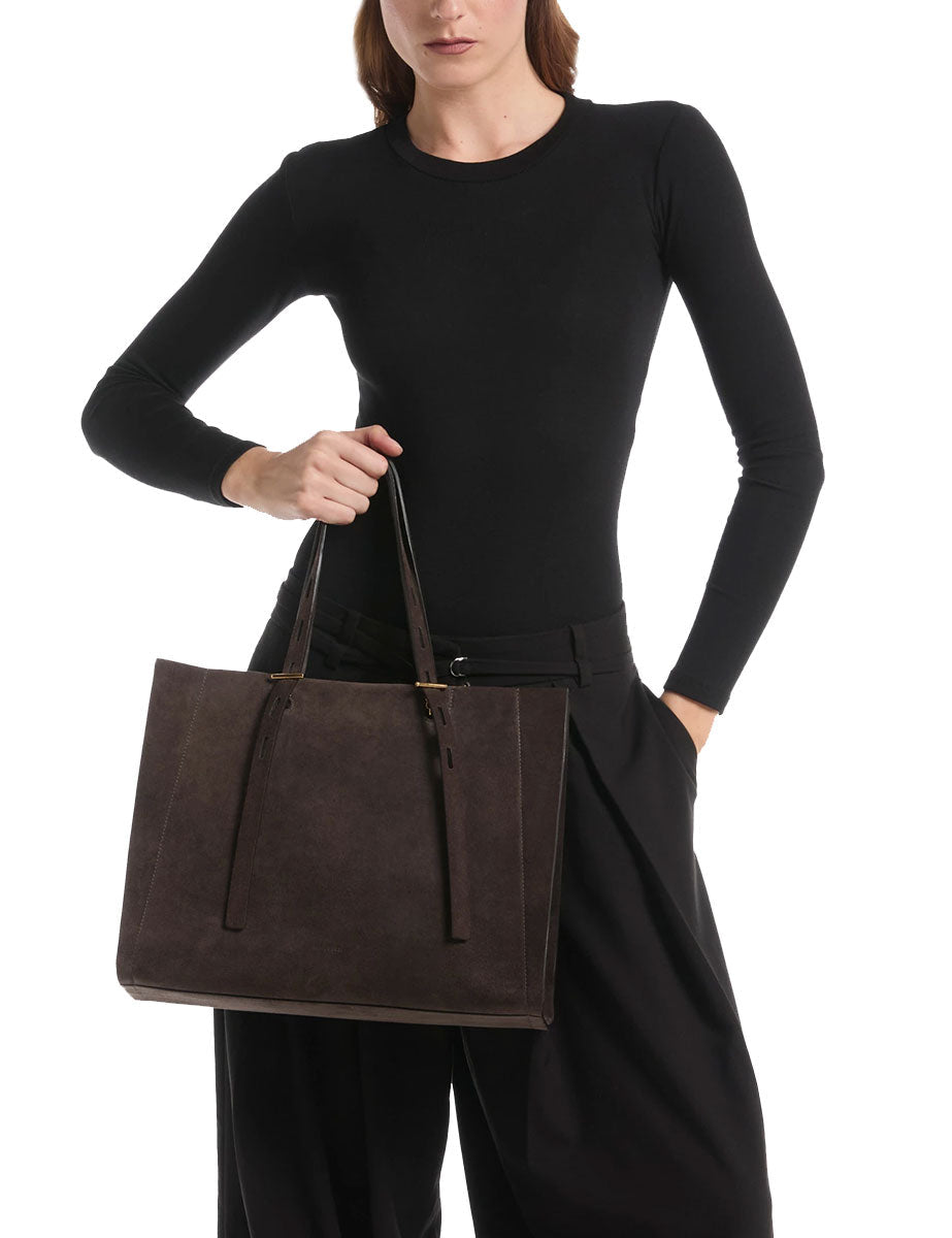 borsa big suede piuma linea promise moro - minobossi - shopper
