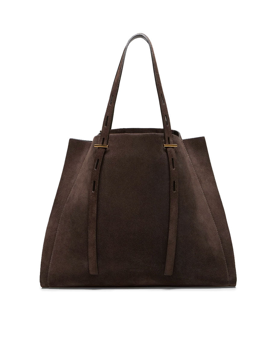 borsa big suede piuma linea promise moro - minobossi - shopper