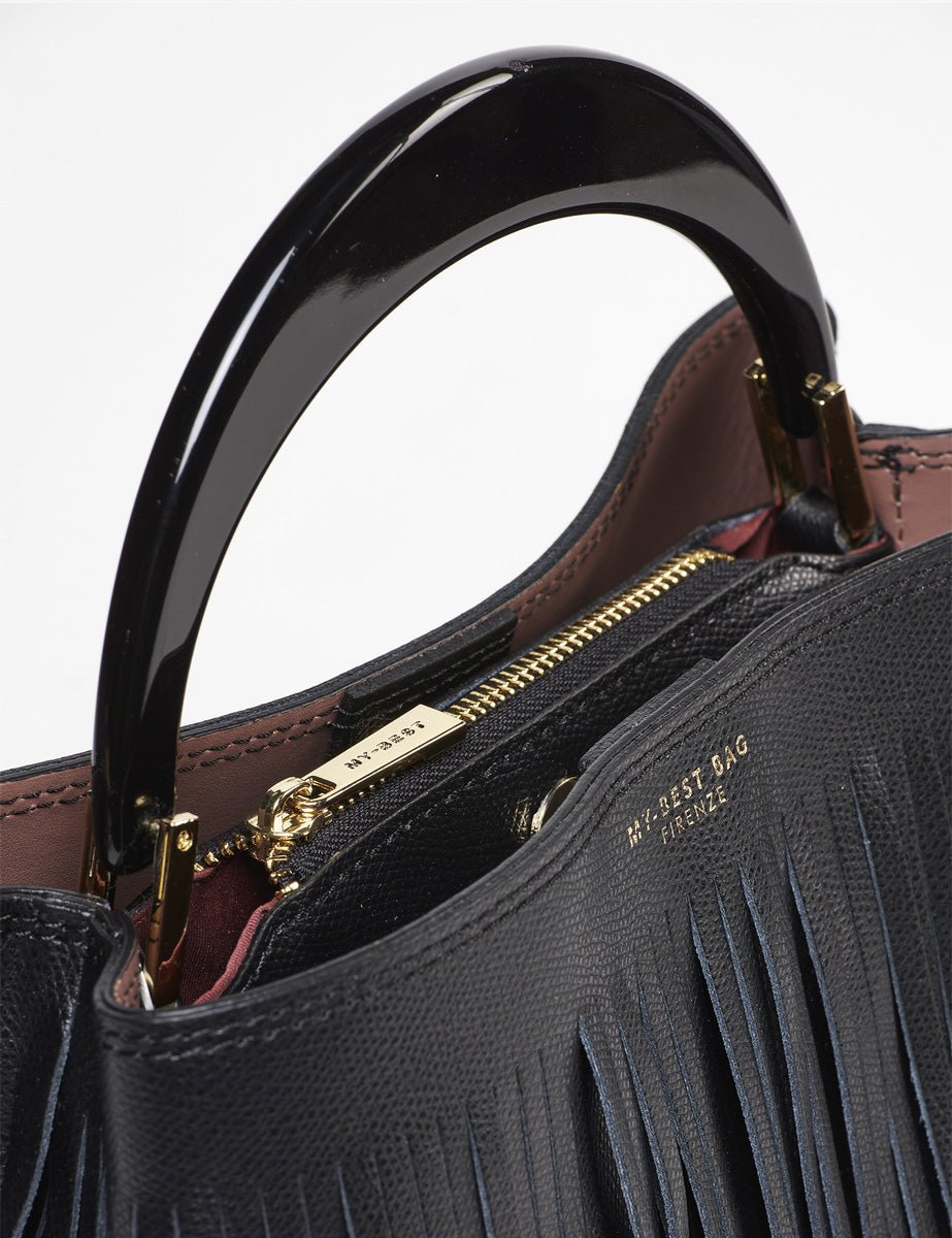 borsa ingrid frange dark nero - my best bag - shopper