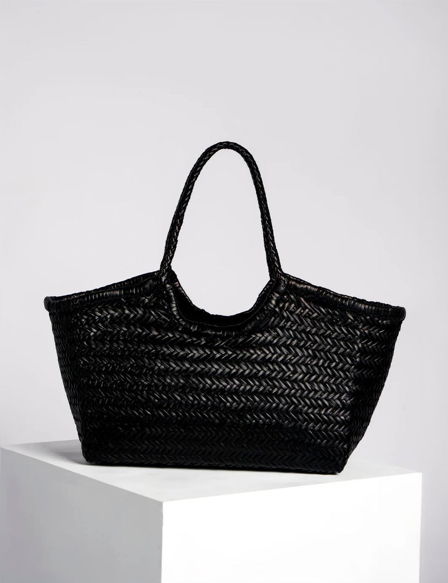 borsa intreccio pelle tela nero - vipera - shopper