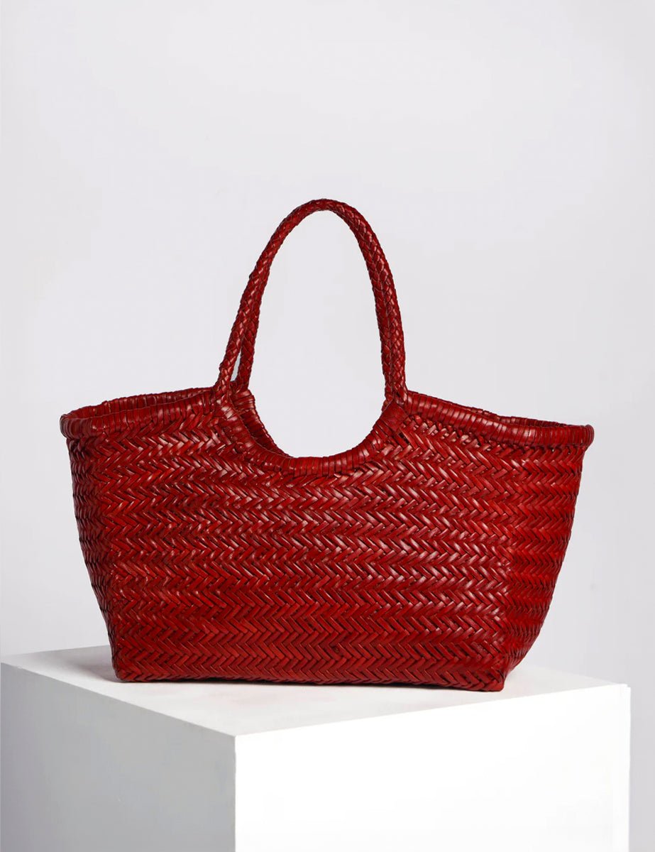 borsa intreccio pelle tela rosso - vipera - shopper