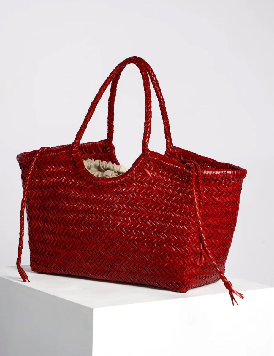 borsa intreccio pelle tela rosso - vipera - shopper