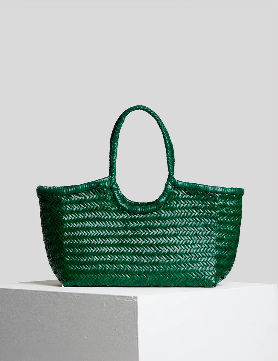 borsa intreccio pelle tela smeraldo - vipera - shopper