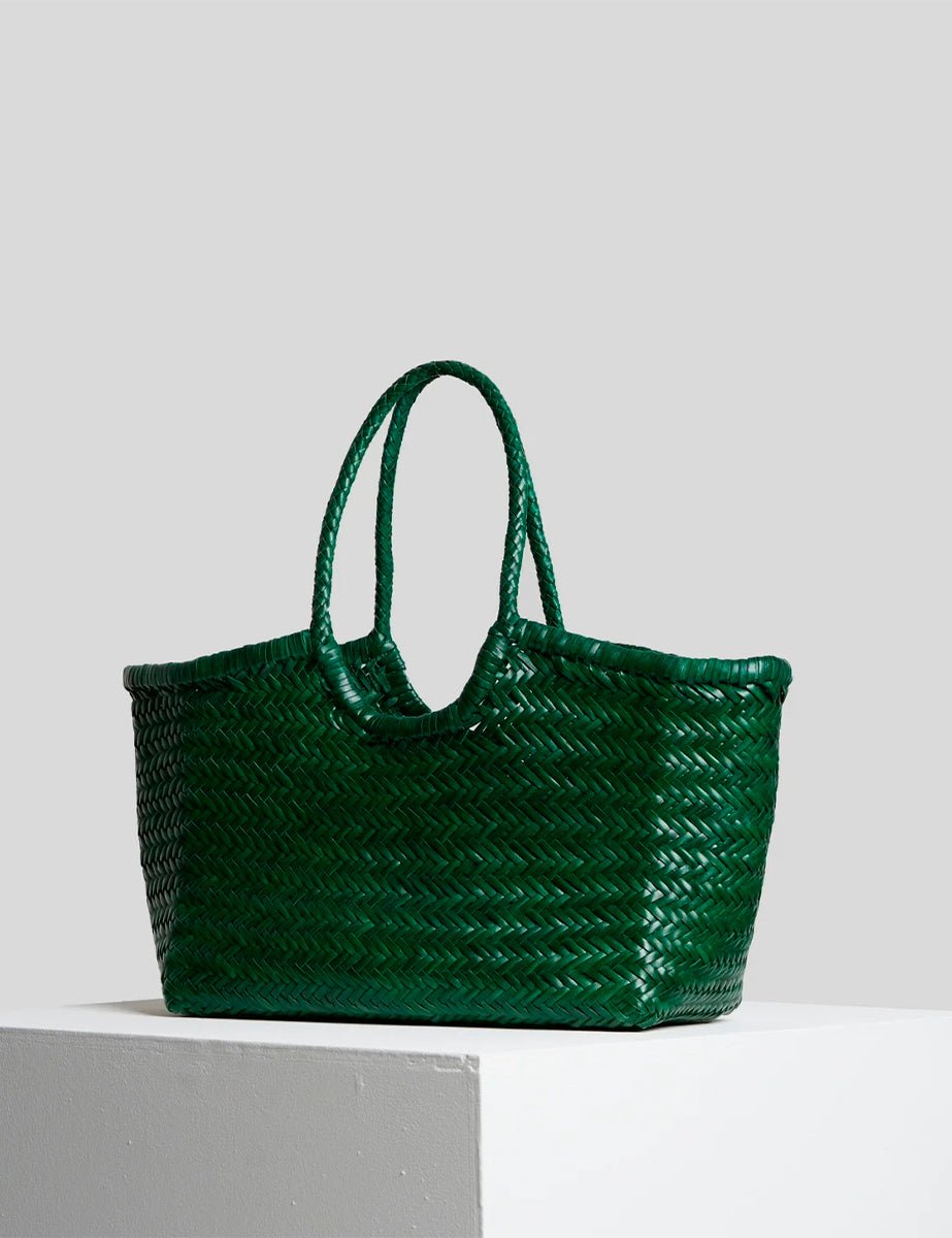 borsa intreccio pelle tela smeraldo - vipera - shopper