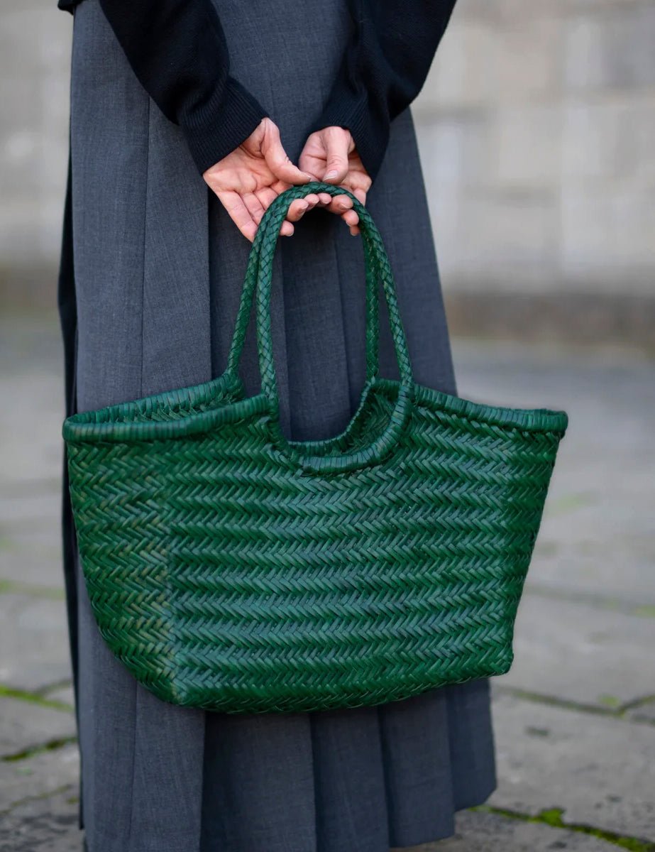 borsa intreccio pelle tela smeraldo - vipera - shopper