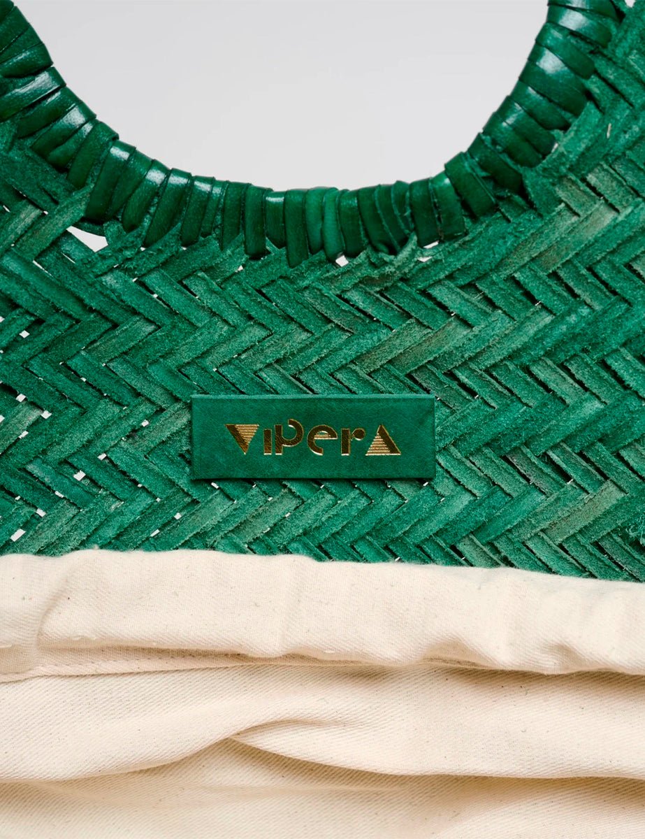 borsa intreccio pelle tela smeraldo - vipera - shopper