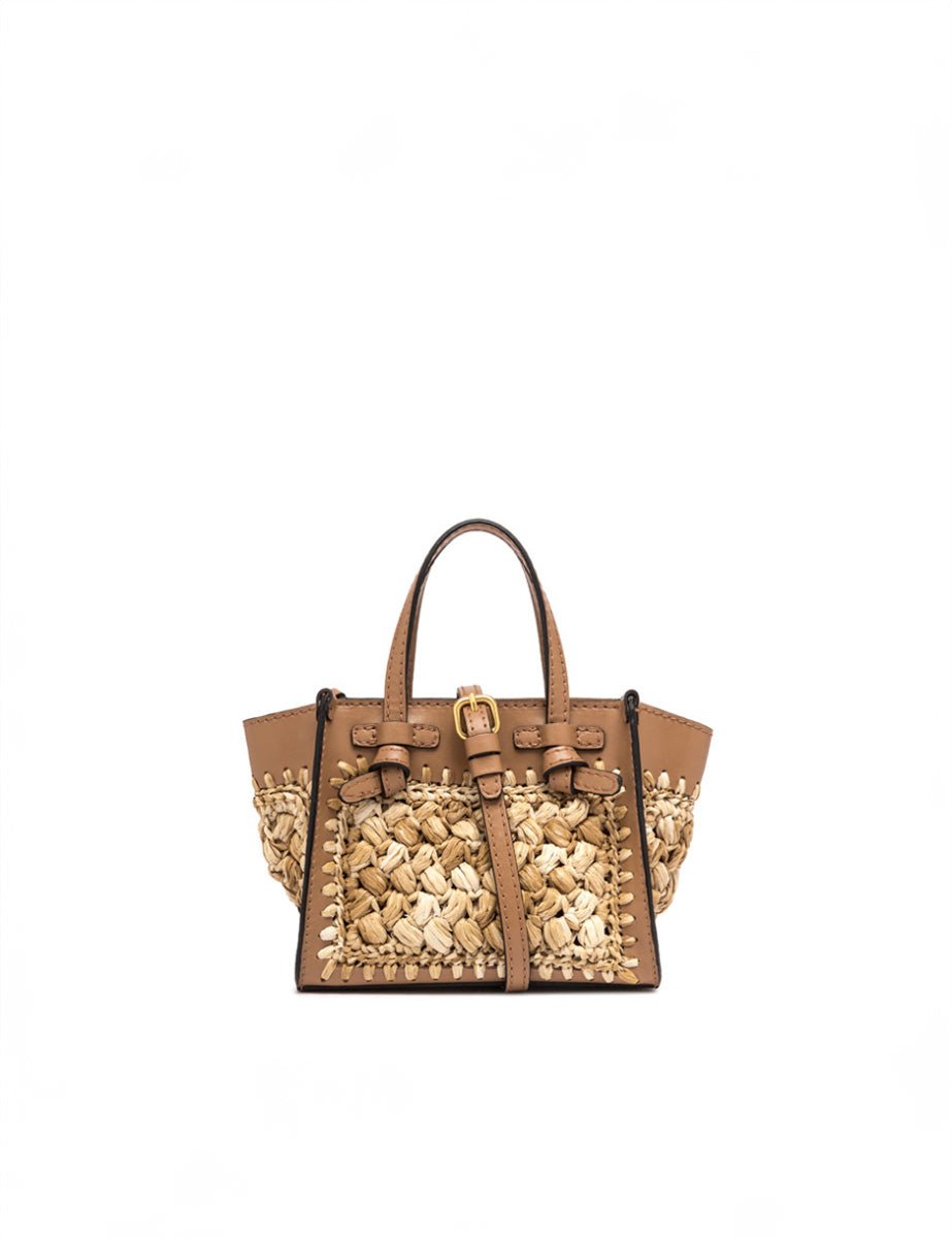 borsa marcella pelle rafia new cuoio - Frida SRL