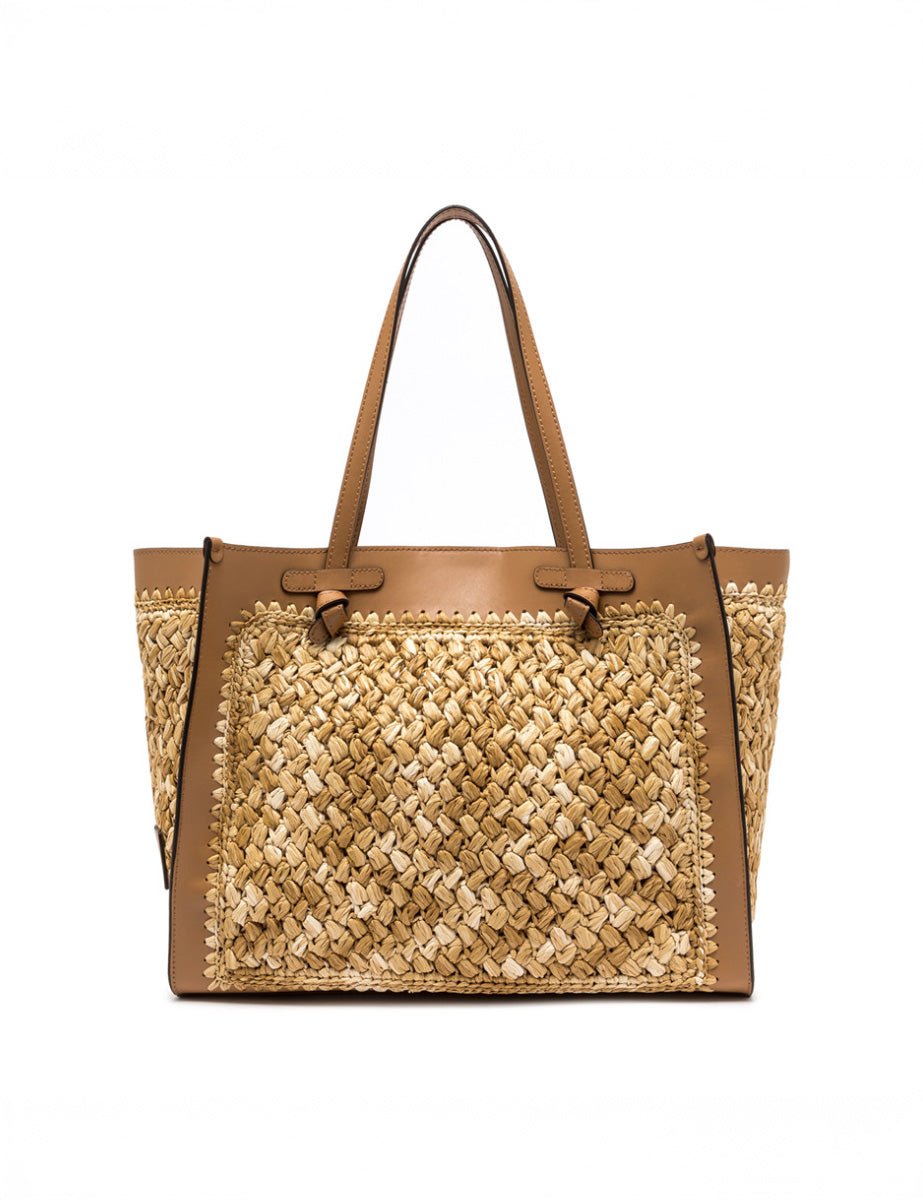 borsa marcella pelle rafia new cuoio - gianni chiarini - shopper